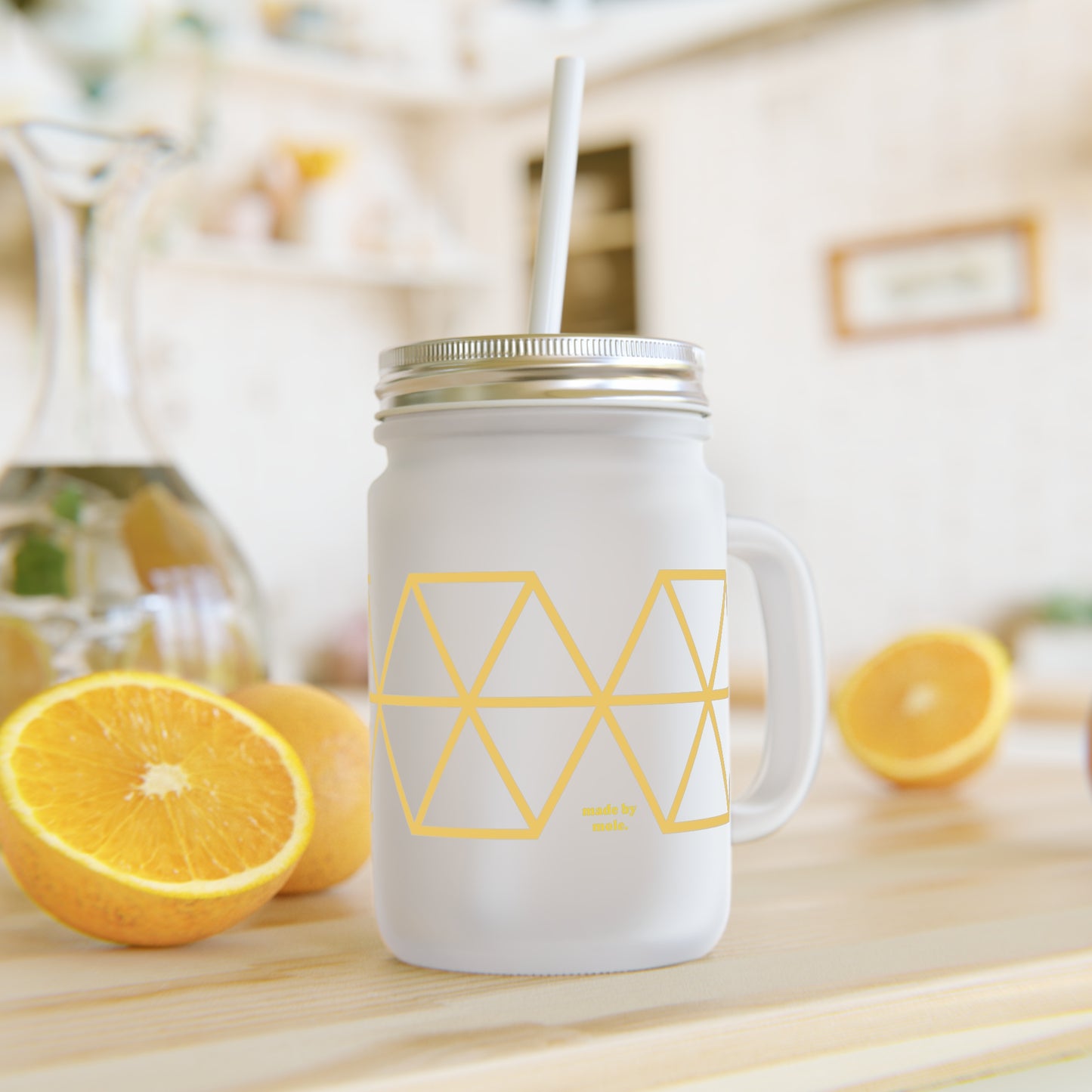 Mason Jar, Graphic Hexagon, Yellow