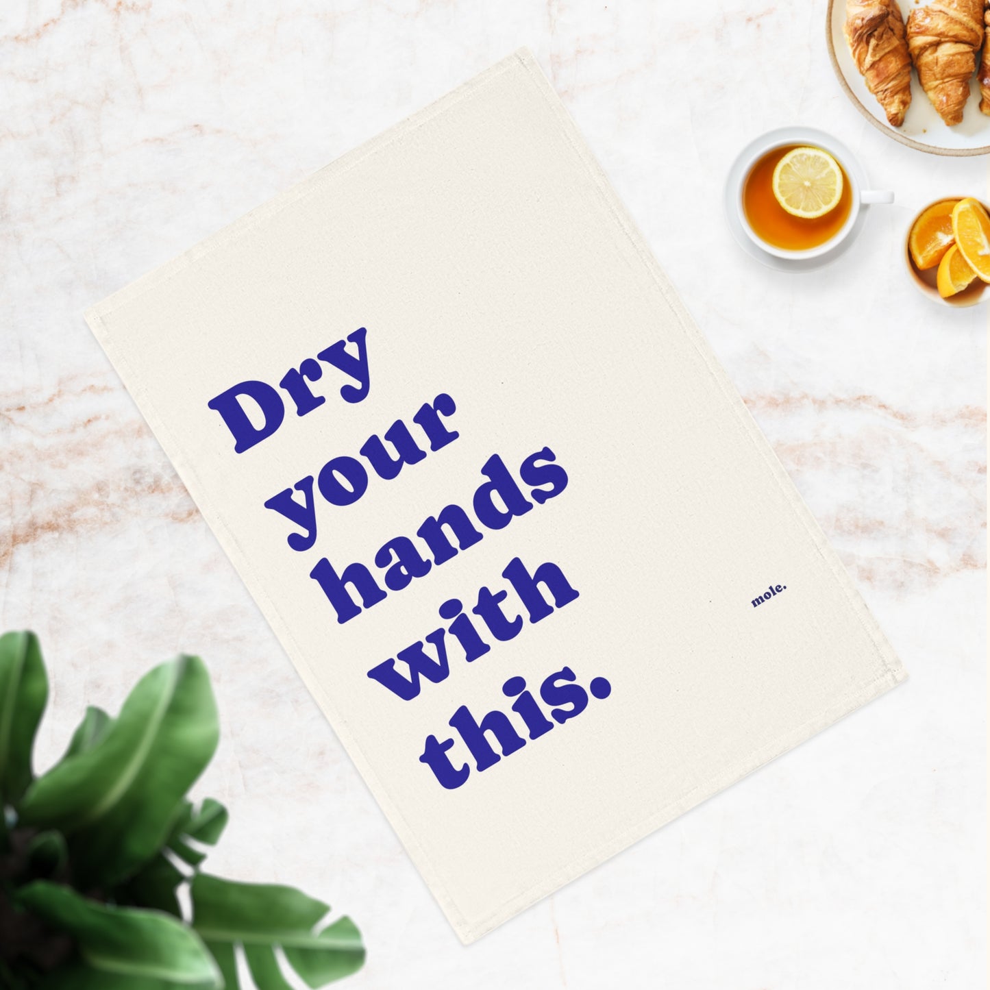 Tea Towel, Eco Cotton, Dry Your Hands with This (Blue)